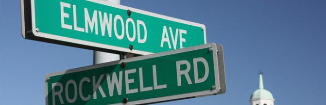 Elmwood Ave and Rockwell Hall Street Sign